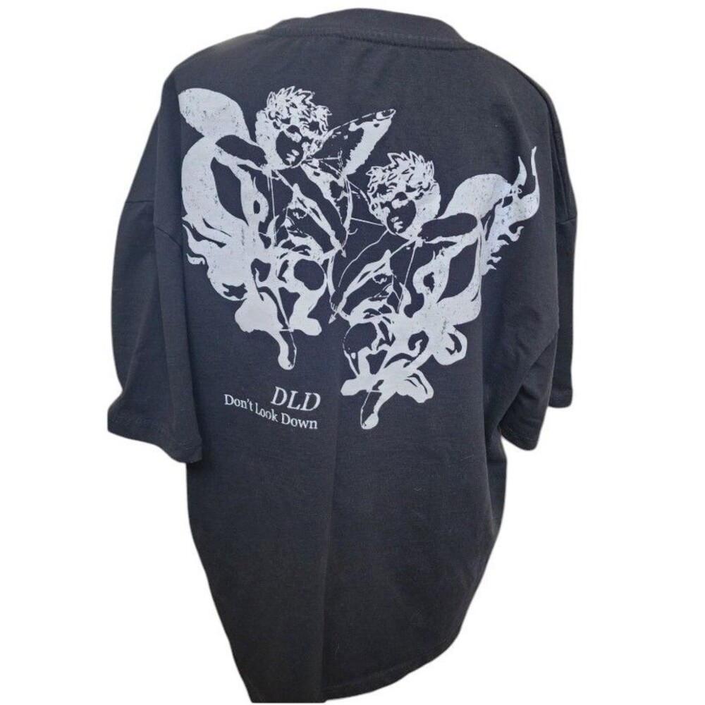 DLD Don't Look Down Black Tee Size XL Streetwear 2 Sides Cherubs Angels